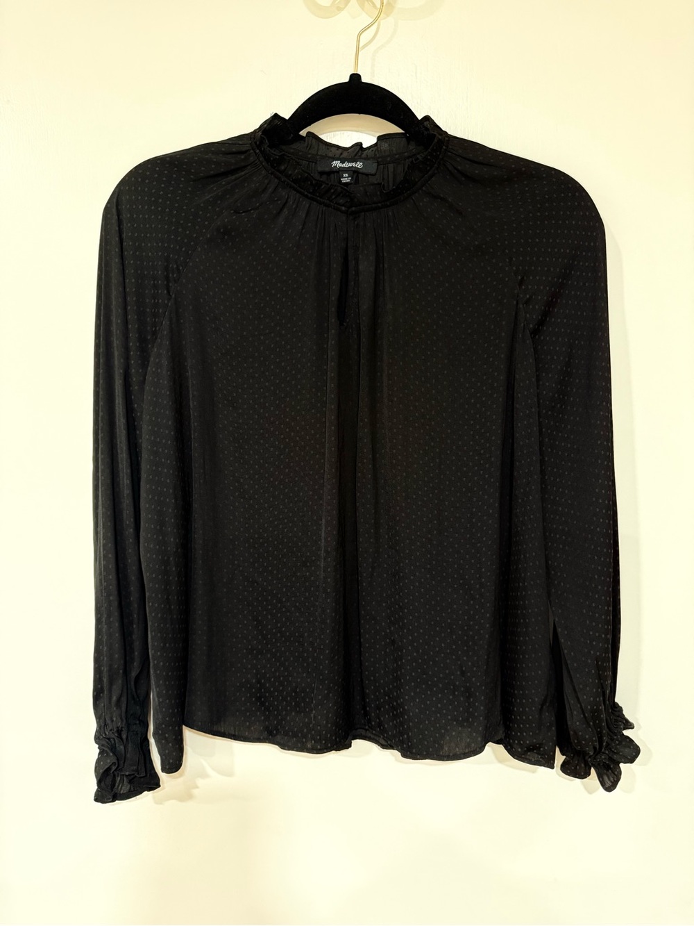 Madewell Black Ruffle-Neck Long-Sleeve Blouse